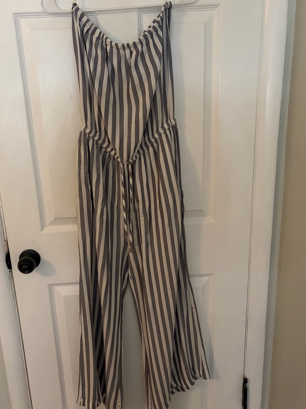 blue island Black and White Striped Jumpsuit